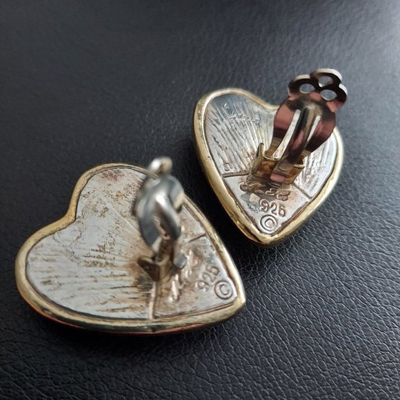 Large Puffy Heart 925 Sterling Silver Statement Earrings 80s signed. - Picture 9 of 12